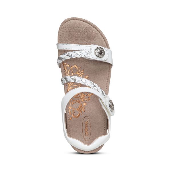 Aetrex Women's Jillian Braided Quarter Strap Sandals White Sandals UK 2376-425
